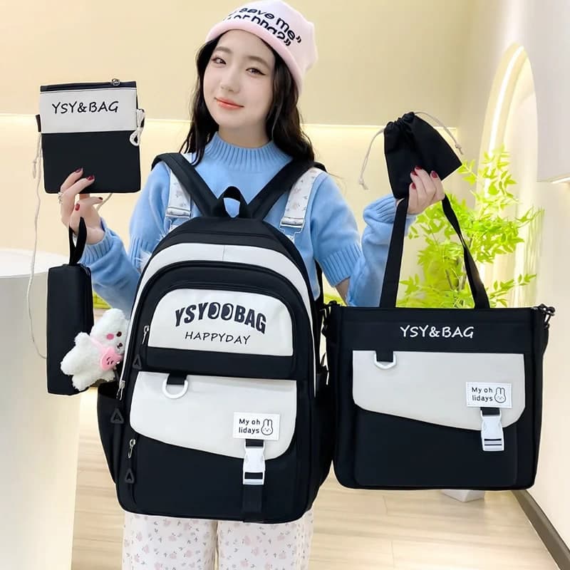Sac à Dos Multifonctionnel Kawaii Grand Volume Imperméable et Résistant 5Pcs Noir SACKDS10N - حقيبة ظهر بعدة قطع بتصميم كاوايي 2