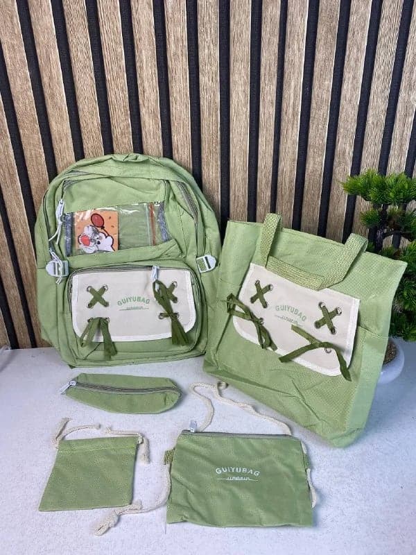 Sac à Dos Multifonctionnel Kawaii Grand Volume Imperméable et Résistant 5Pcs Vert SACKDS11VR - حقيبة ظهر بعدة قطع بتصميم كاوايي 4