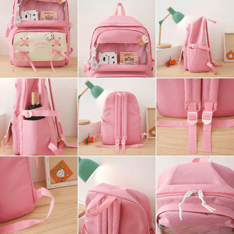 Sac à Dos Multifonctionnel Kawaii Grand Volume Imperméable et Résistant 5Pcs Rose SACKDS11RS - حقيبة ظهر بعدة قطع بتصميم كاوايي 3