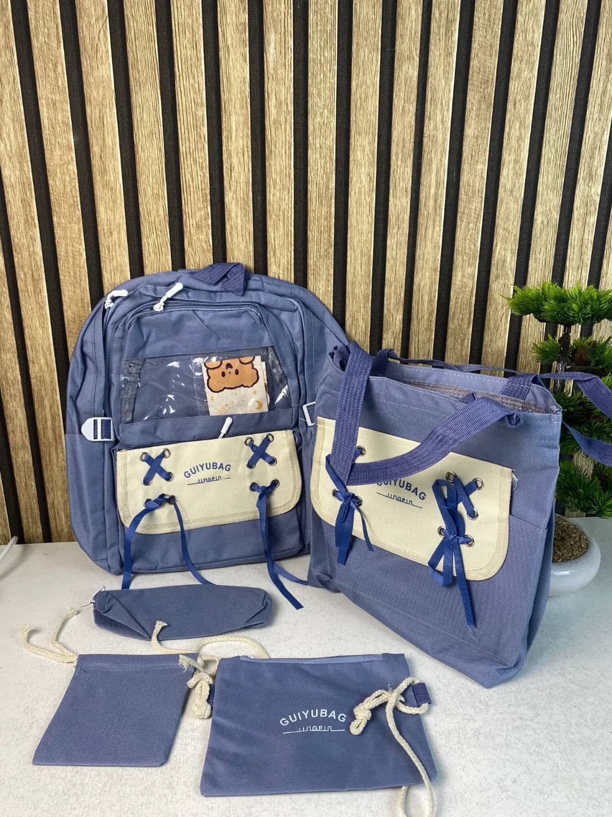 Sac à Dos Multifonctionnel Kawaii Grand Volume Imperméable et Résistant 5Pcs Bleu SACKDS11BL - حقيبة ظهر بعدة قطع بتصميم كاوايي 4