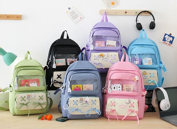 Sac à Dos Multifonctionnel Kawaii Grand Volume Imperméable et Résistant 5Pcs Mauve SACKDS11MV - حقيبة ظهر بعدة قطع بتصميم كاوايي 3