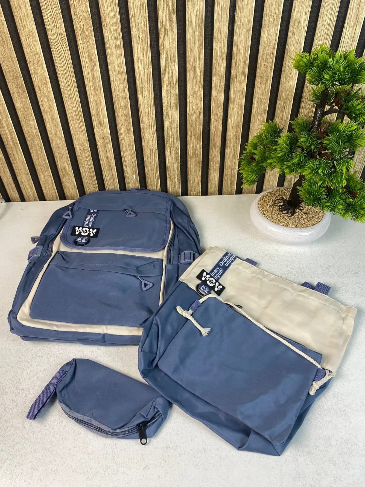 Sac à Dos Multifonctionnel Kawaii Grand Volume Imperméable et Résistant 4Pcs Bleu SACKDS12BL - حقيبة ظهر بعدة قطع بتصميم كاوايي 4