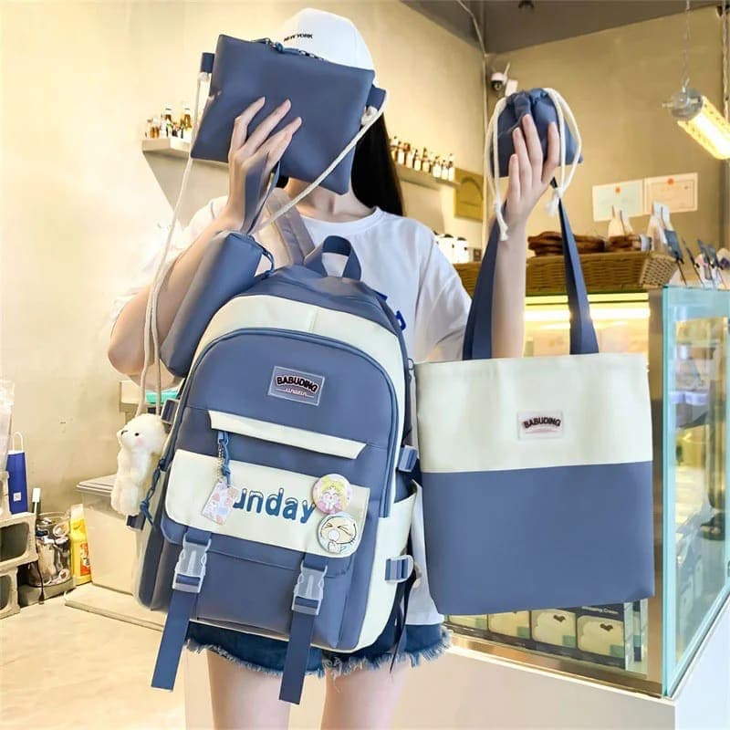 Sac à Dos Multifonctionnel Kawaii Grand Volume Imperméable et Résistant 5Pcs Bleu SACKDS14BL - حقيبة ظهر بعدة قطع بتصميم كاوايي 2