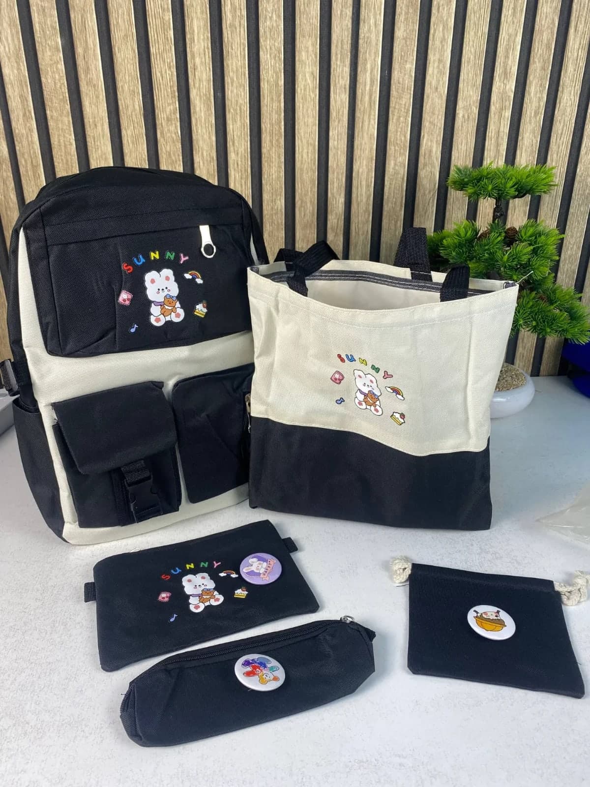 Sac à Dos Multifonctionnel Kawaii Grand Volume Imperméable et Résistant 5Pcs Noir SACKDS15N - حقيبة ظهر بعدة قطع بتصميم كاوايي 4