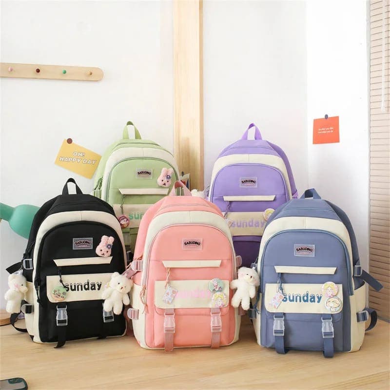 Sac à Dos Multifonctionnel Kawaii Grand Volume Imperméable et Résistant 5Pcs Noir SACKDS14N - حقيبة ظهر بعدة قطع بتصميم كاوايي 2