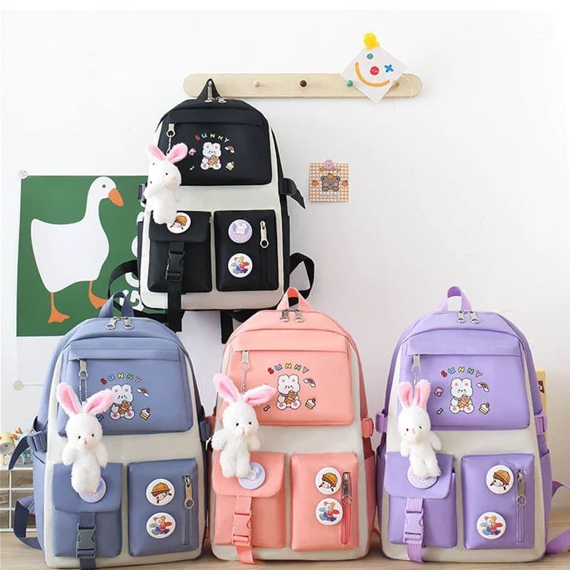Sac à Dos Multifonctionnel Kawaii Grand Volume Imperméable et Résistant 5Pcs Mauve SACKDS15MV - حقيبة ظهر بعدة قطع بتصميم كاوايي 3