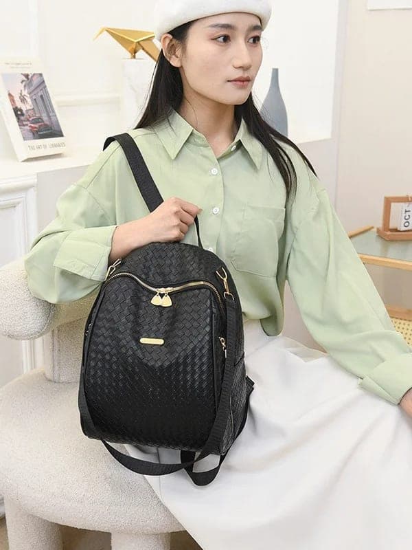 Sac à Dos Femme en Cuir Tressé Élégant avec Ceinture D'Épaule Convertible - حقيبة ظهر جلدية للنساء بتصميم فاخر 2