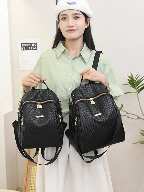 Sac à Dos Femme en Cuir Tressé Élégant avec Ceinture D'Épaule Convertible - حقيبة ظهر جلدية للنساء بتصميم فاخر 4