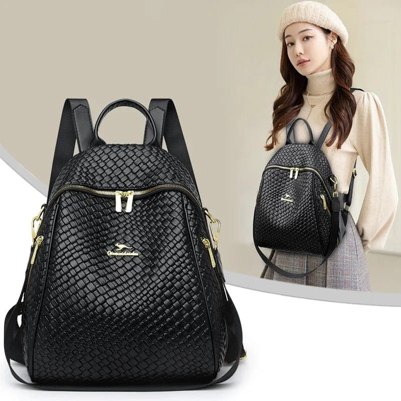 Sac à Dos Femme en Cuir Tressé Élégant avec Ceinture D'Épaule Convertible - حقيبة ظهر جلدية للنساء بتصميم فاخر 3