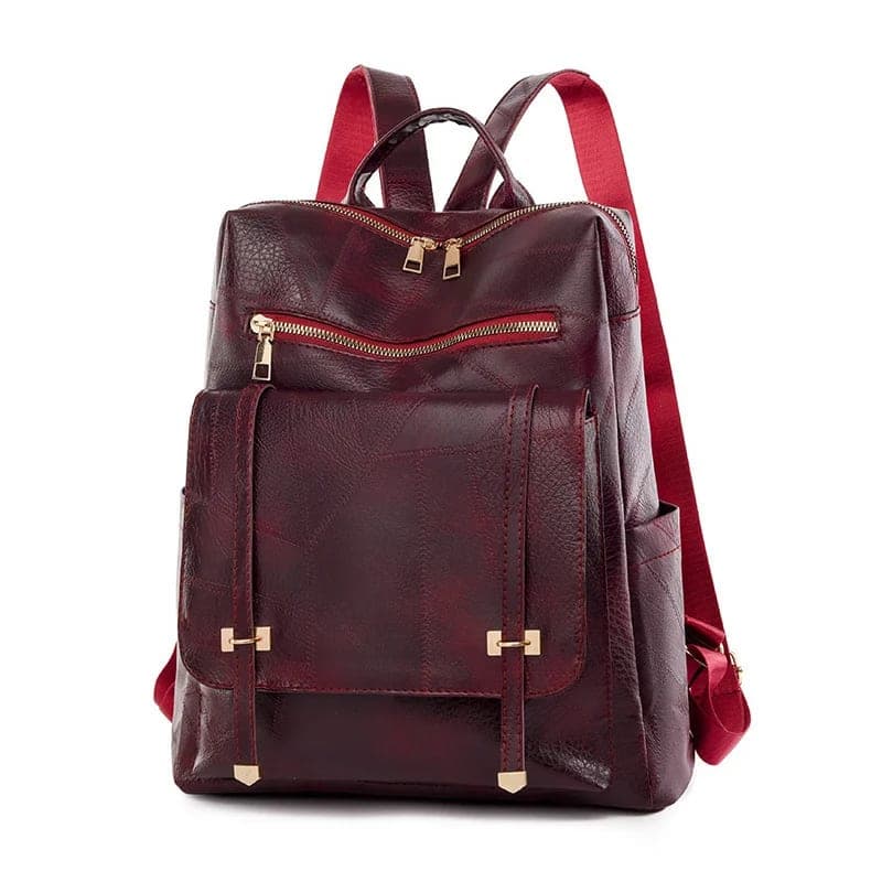 Sac à dos rétro en cuir synthétique pour femme Grenat - حقيبة ظهر نسائية من الجلد 2
