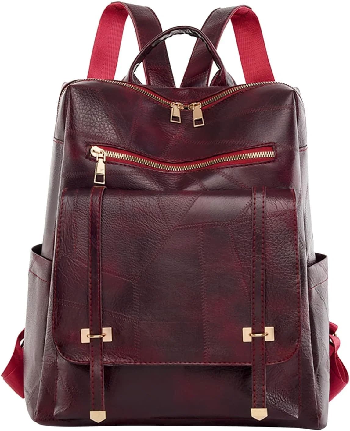 Sac à dos rétro en cuir synthétique pour femme Grenat - حقيبة ظهر نسائية من الجلد 4