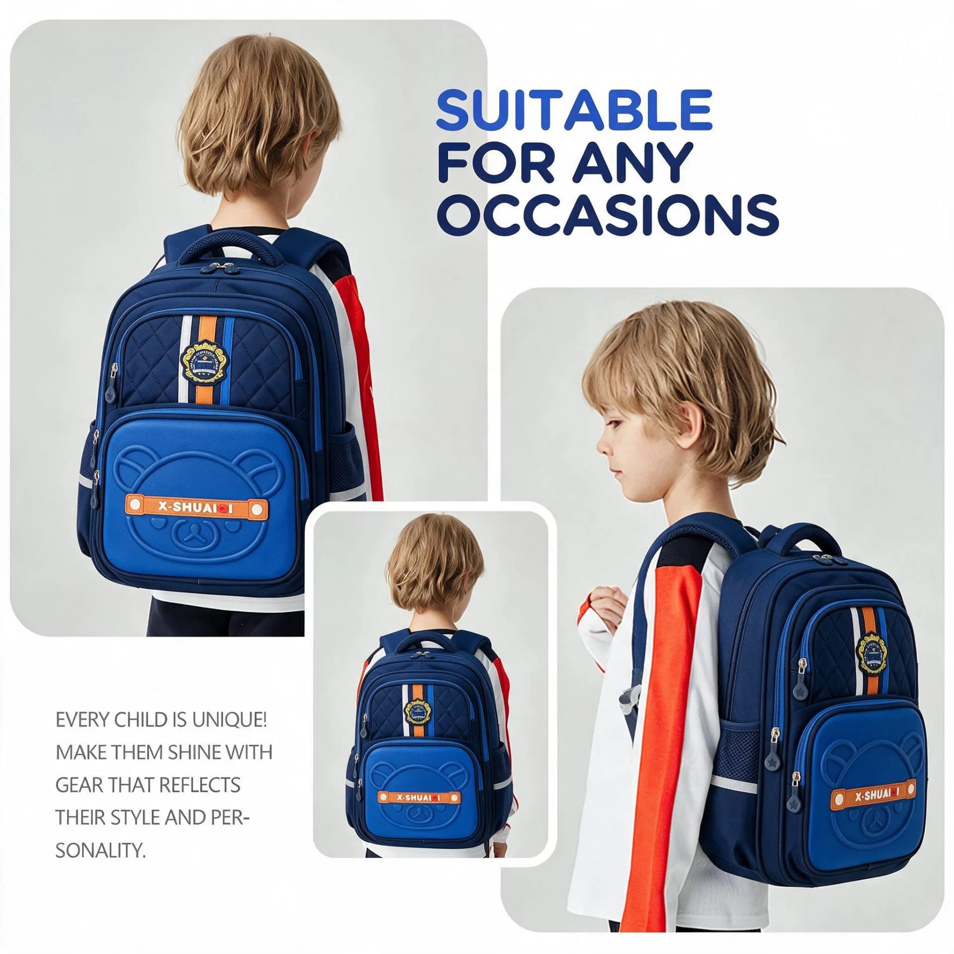 Sac à Dos Scolaire Style Kawaii Grand Volume Tissu Imperméable Bleu SACKDS18B - حقيبة مدرسية بتصميم كاوايي 3
