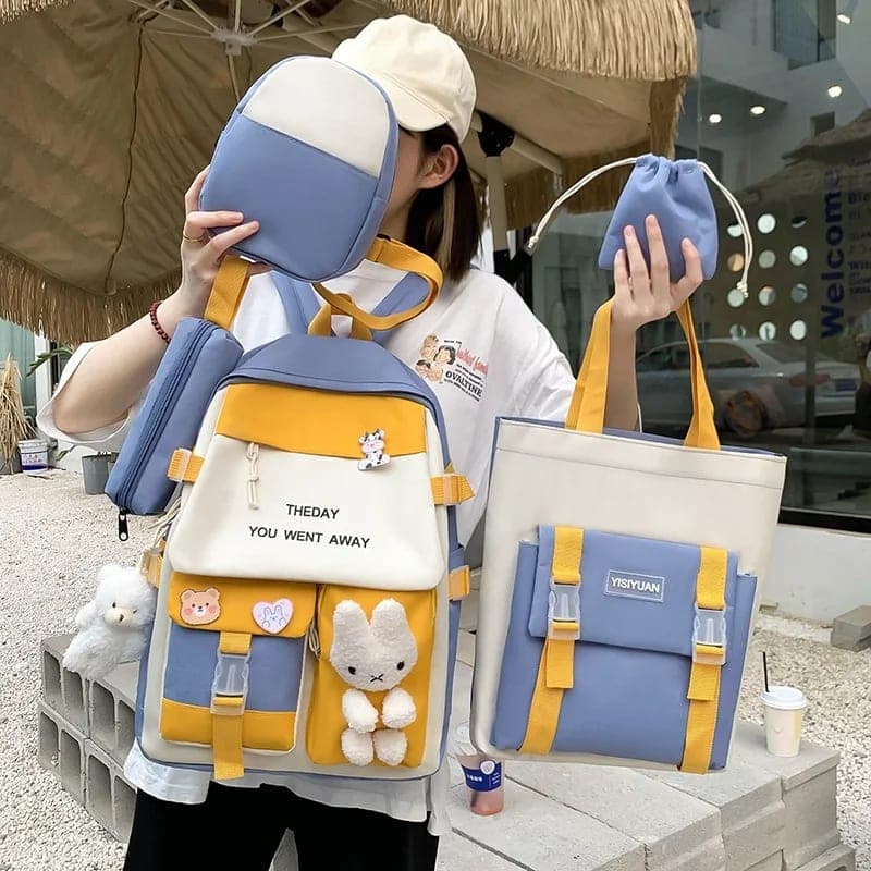 Sac à Dos Multifonctionnel Kawaii Grand Volume Imperméable et Résistant 5Pcs Bleu SACKDS25BL - حقيبة ظهر بعدة قطع بتصميم كاوايي 2