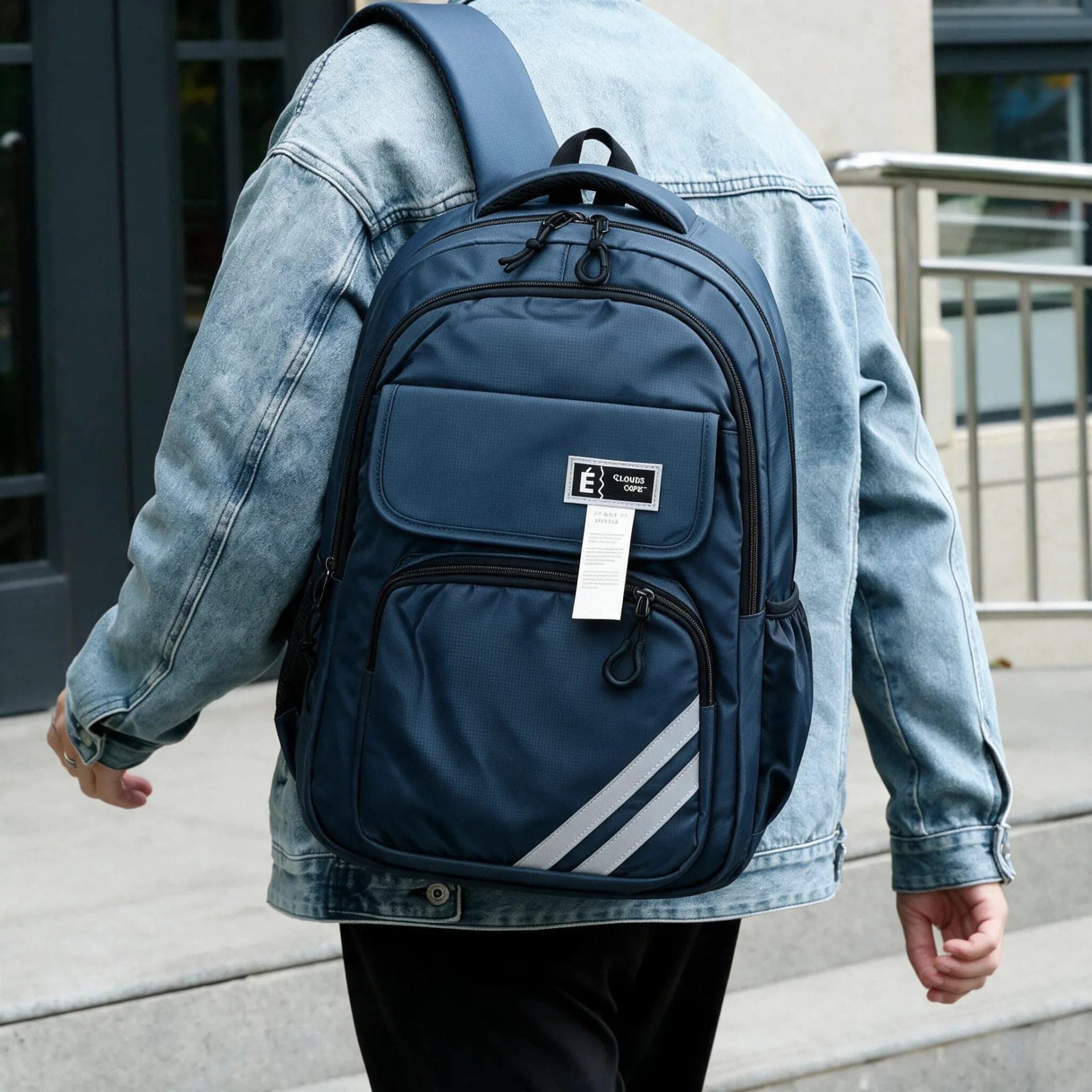 Sac à Dos Sport et Scolaire Multi-Poches Tissu Oxford Résistant et Imperméable Bleu SACKDS27BL - حقيبة ظهر رياضية ومدرسية متعددة الجيوب مع عواكس ضوئية 2