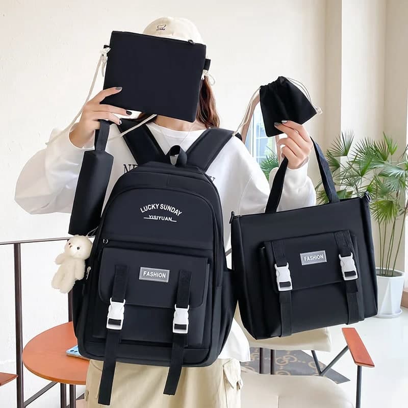 Ensemble de sacs à dos Kawai pour adolescents 5Pcs YISIYUAN V2 Noir – محفظة 5 قطع كاواي للبنات 2