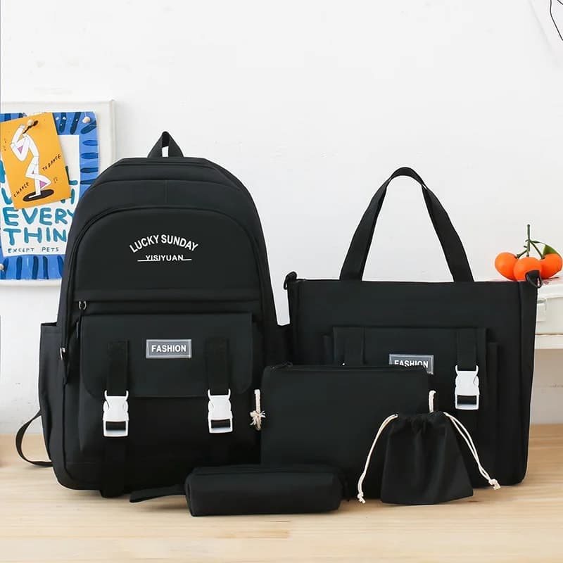 Ensemble de sacs à dos Kawai pour adolescents 5Pcs YISIYUAN V2 Noir – محفظة 5 قطع كاواي للبنات