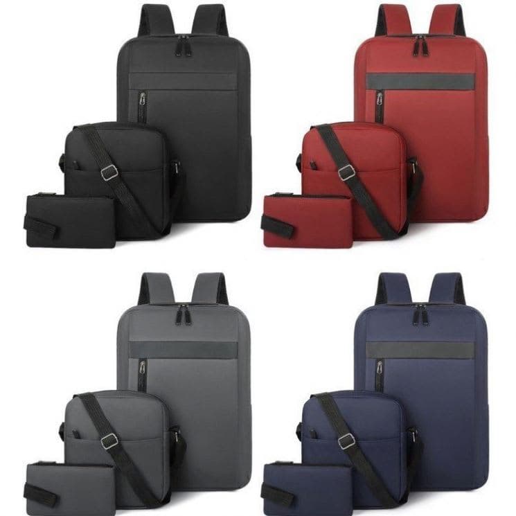 Ensemble 3 PCS sac a dos Élégant et Imperméable pour Homme Avec Port USB Noir Mat-02 - طقم حقائب رجالية أنيقة 3 في 1 مع منفذ شحن 2