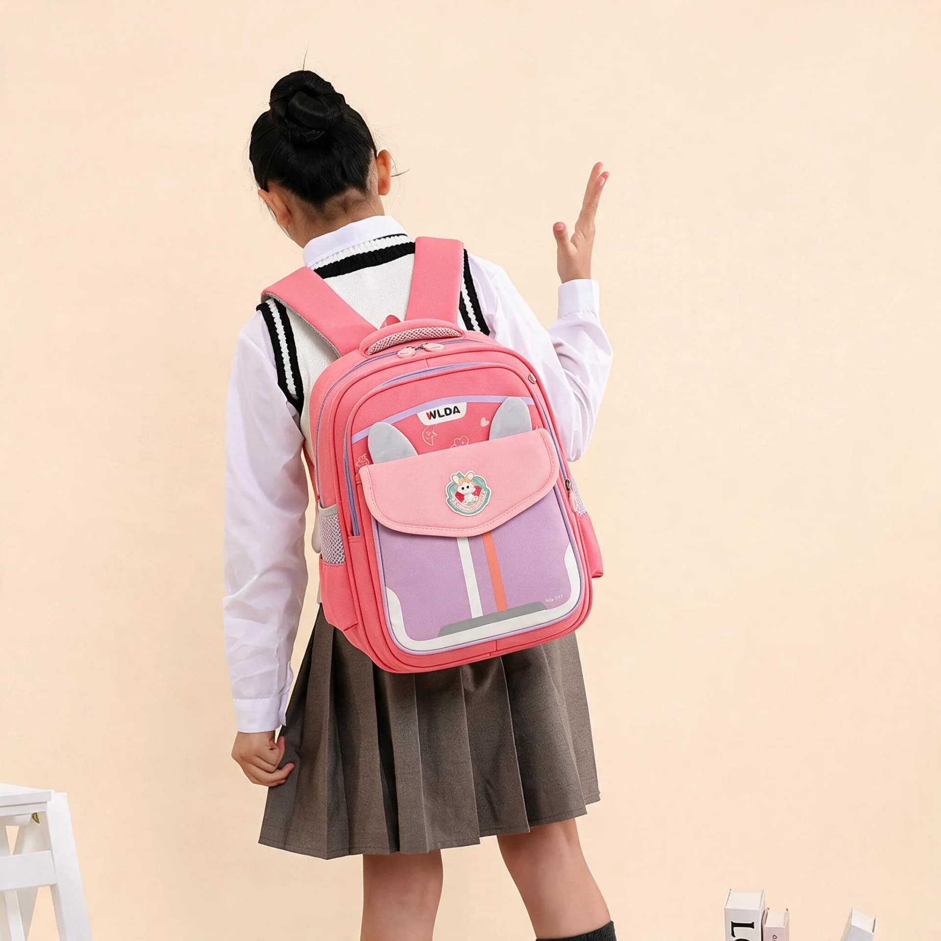 Sac à Dos Scolaire Enfant Design Oreilles Ergonomique Tissu Imperméable pour Primaire Rose SACKDS30RS - حقيبة ظهر مدرسية للأطفال 2