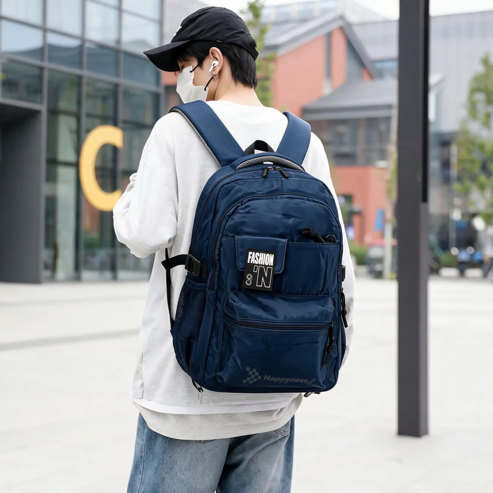 Sac à Dos Multi-Poches et Grand Volume Tissu Résistant Imperméable Style Trendy Bleu SACHM05BL - حقيبة ظهر عصرية متعددة الجيوب 3