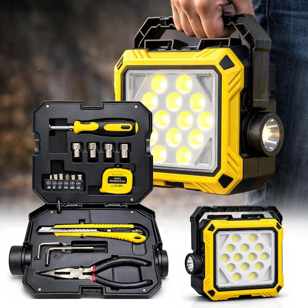 Lanterne de Camping LED Solaire et Rechargeable USB 40 LED + 2 COB - مصباح وكيشاف تخييم يدوي يعمل بالطاقة الشمسية بـ 4 وضعيات إضاءة 5