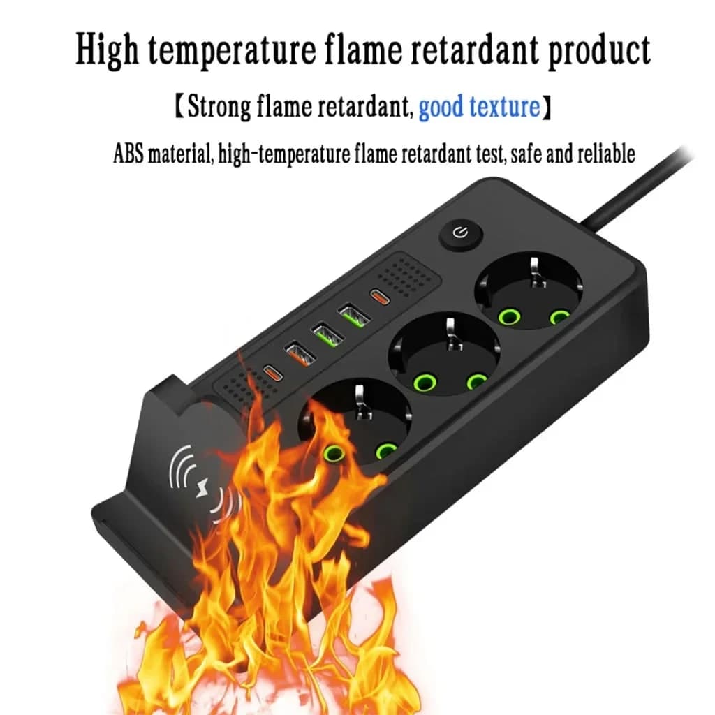 Multiprise 3 SOCKET 2500W avec USB, Type-C et chargement sans fil – مقبس طاقة وشاحن لاسلكي 3