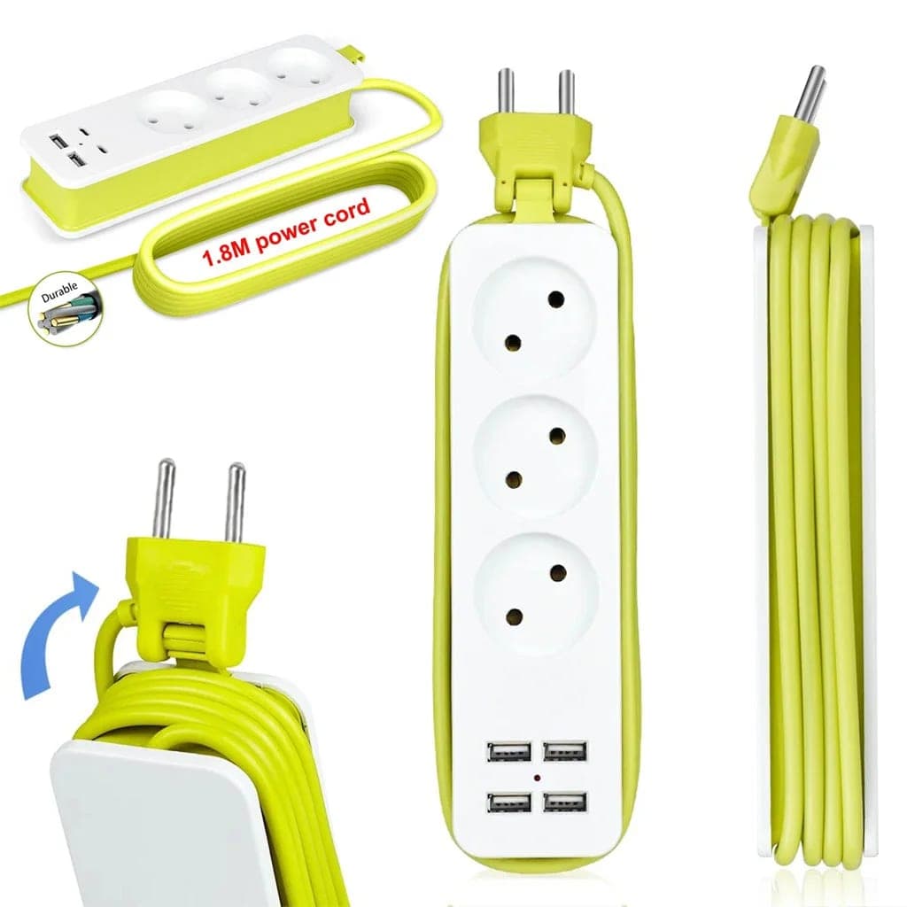 AVEL Multiprise 3 Sockets avec 4 ports USB Cordon 1,8 m Enroulable – مقبس طاقة مع منافذ شحن 2