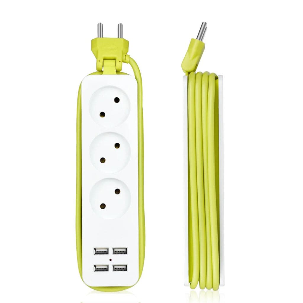 AVEL Multiprise 3 Sockets avec 4 ports USB Cordon 1,8 m Enroulable – مقبس طاقة مع منافذ شحن 6
