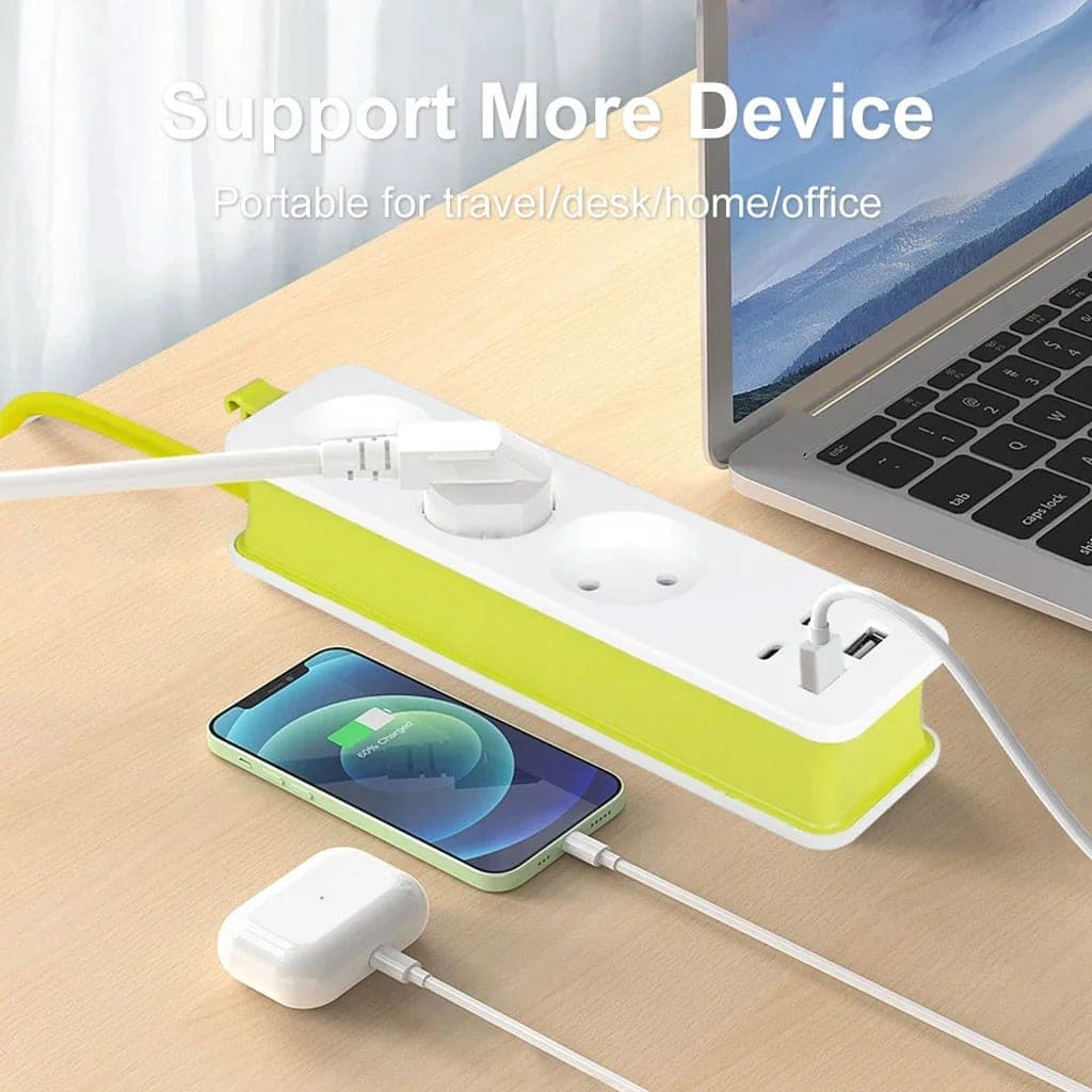 AVEL Multiprise 3 Sockets avec 4 ports USB Cordon 1,8 m Enroulable – مقبس طاقة مع منافذ شحن 4