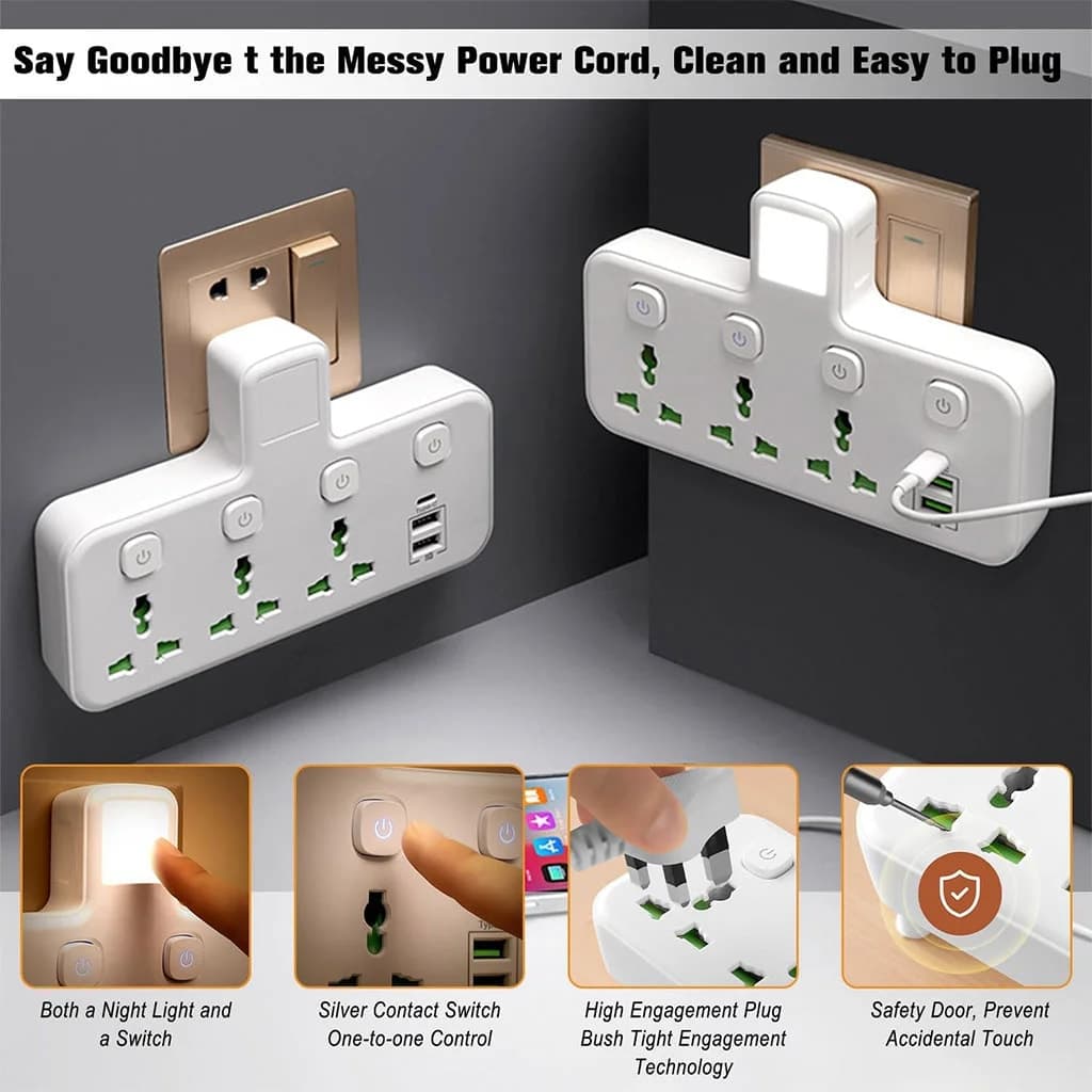 Multiprise Murale LED avec 2 ports USB-A et 1 port USB-C (charge rapide) – مقبس طاقة مقبس طاقة مع منافذ شحن 3