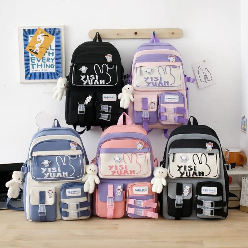 🎒 حقيبة ظهر  متعددة القطع 5 في 1 – كبيرة، مقاومة للماء وأنيقة 🖤🩶