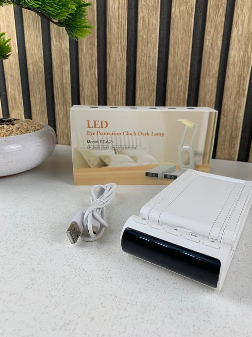 Lampe de bureau rechargeable sans fil avec réveil LED et power bank 5000 mAh – مصباح مكتب ومصباح مع شاحن متنقل 5