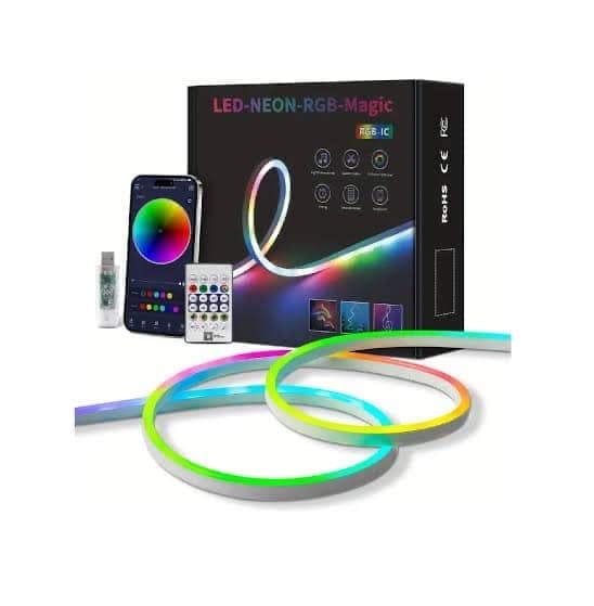 شريط إضاءة نيون ليد ذكي LED-NEON-RGB-Magic (بطول 5 أمتار) بتقنية RGB-IC وتحكم عبر التطبيق والريموت