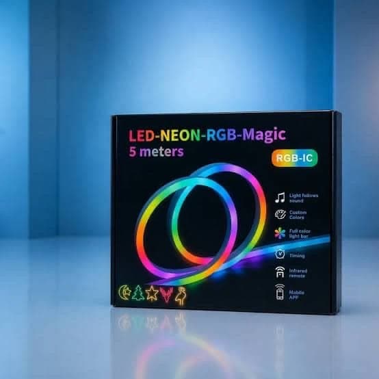 شريط إضاءة نيون ليد ذكي LED-NEON-RGB-Magic (بطول 5 أمتار) بتقنية RGB-IC وتحكم عبر التطبيق والريموت 3