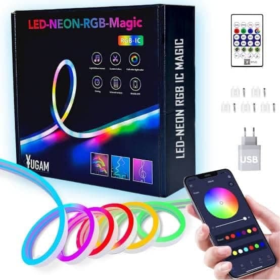 شريط إضاءة نيون ليد ذكي LED-NEON-RGB-Magic (بطول 5 أمتار) بتقنية RGB-IC وتحكم عبر التطبيق والريموت 2