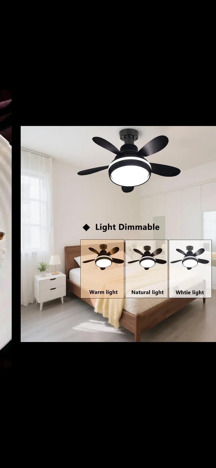 Lampe et Ventilateur de plafond silencieux avec télécommande 60W 220V Noir