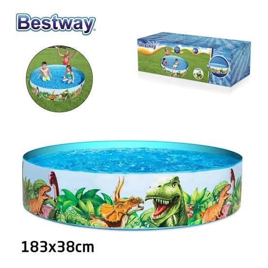 Bestway 56022 Dinosaur Pool, Round Non-Inflatable Vinyl Pool for Children 1.83 x 0.38 m بيسين