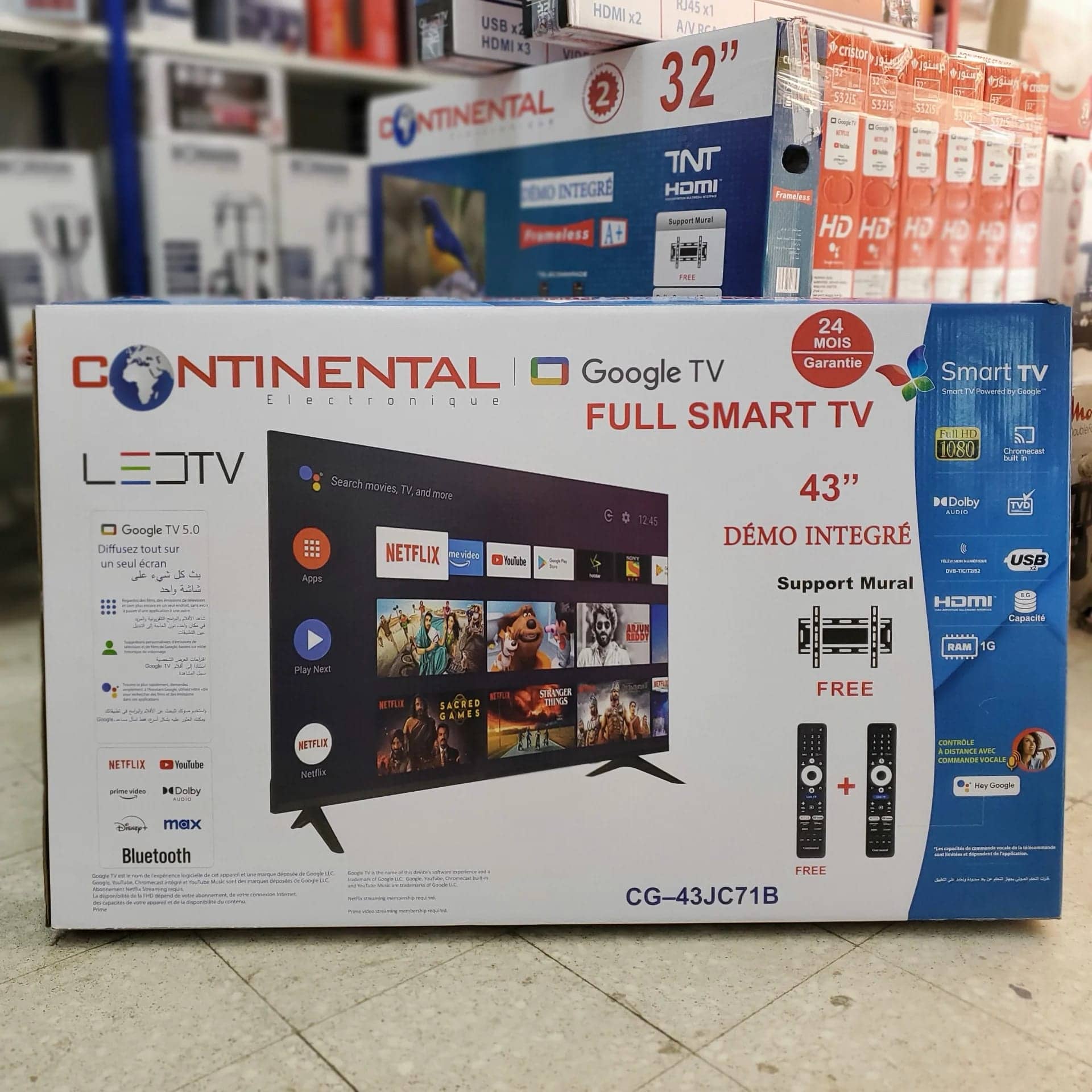 تيليفزيون Continental 43" Smart TV with Google TV - with stand - 2 remote controls