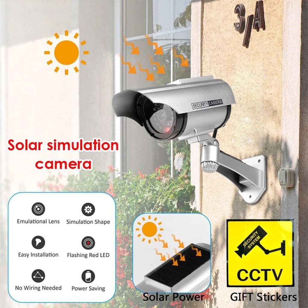 Fausse Caméras de Vidéosurveillance à énergie Solaire avec Clignotant Rouge LED