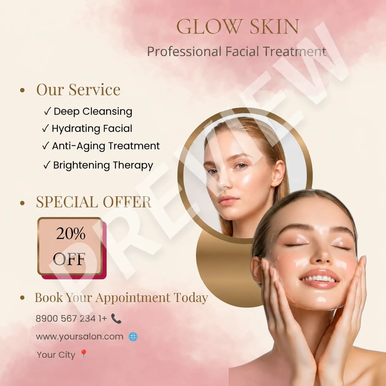 Glow Skin – Beauty Instagram Post Design (PNG) تصميم منشور إنستغرام احترافي لمجال التجميل والعناية بالبشرة (PNG)