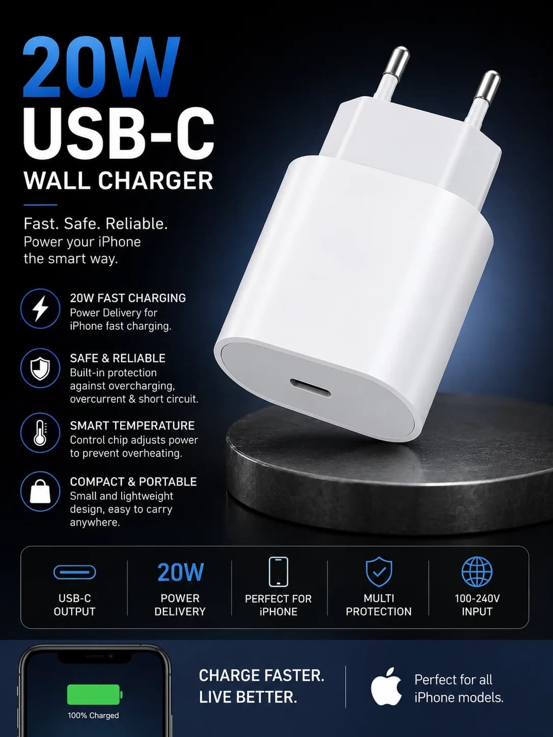 شاحن سريع 20W USB-C للآيفون