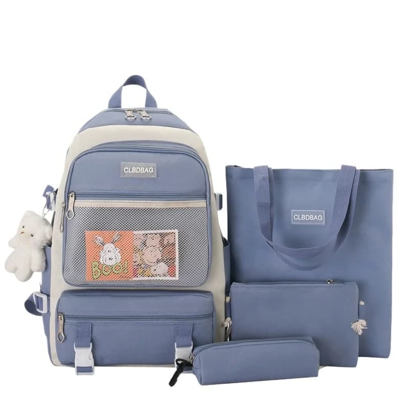 Ensemble de sacs d’école Kawai pour adolescents 4Pcs CLBD V3 Bleu – محفظة 4 قطع كاواي أزرق