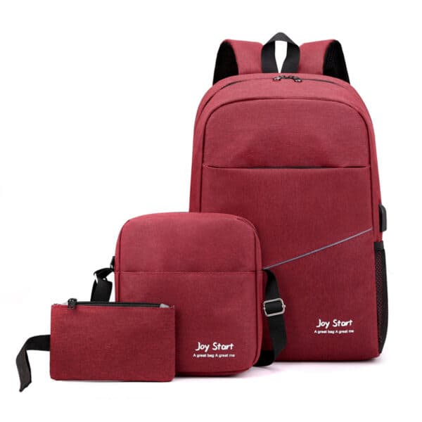 Sac à dos homme avec sac bandoulière et trousse 3en1 rouge 2755-8 – محفظة ظهر رجالية 3 قطع أحمر