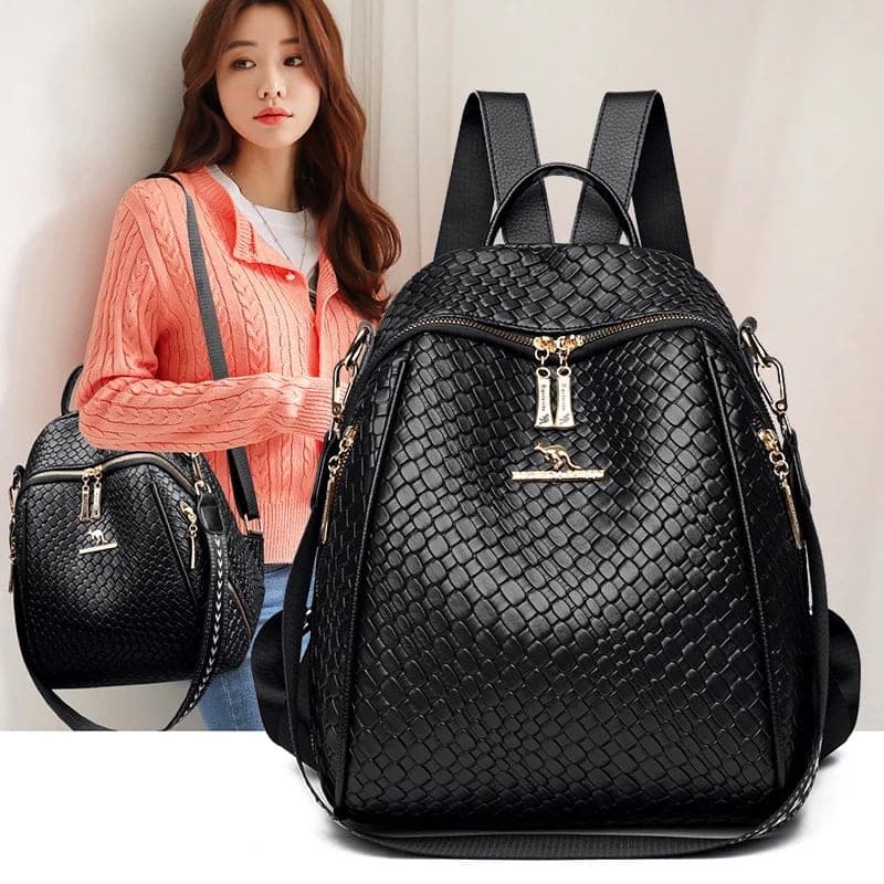Sac à Dos Femme en Cuir Tressé Élégant avec Ceinture D'Épaule Convertible - حقيبة ظهر جلدية للنساء بتصميم فاخر