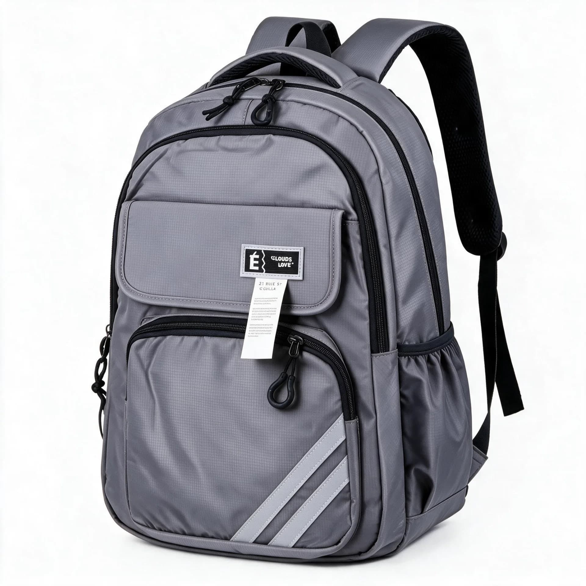Sac à Dos Sport et Scolaire Multi-Poches Tissu Oxford Résistant et Imperméable Gris SACKDS27GR - حقيبة ظهر رياضية ومدرسية متعددة الجيوب مع عواكس ضوئية