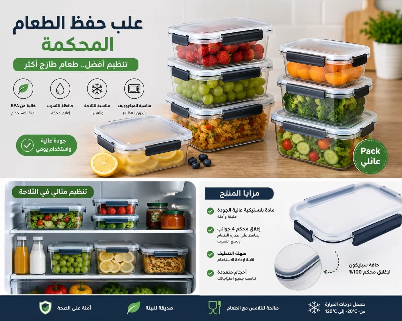 علب حفظ الطعام المحكمة – Pack عائلي