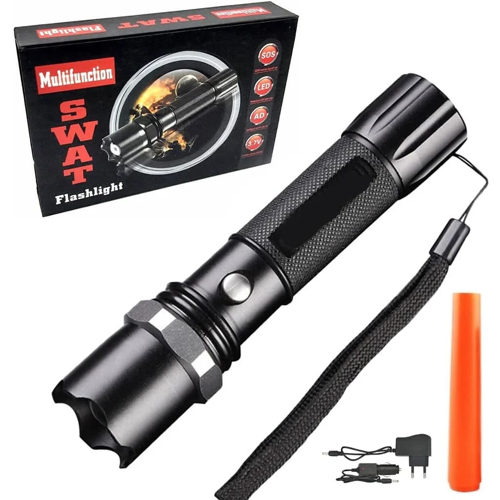 Lampe Torche LED SWAT Multifonction Zoom Réglable et 3 Modes d’Éclairage – مصباح يدوي قابل للشحن