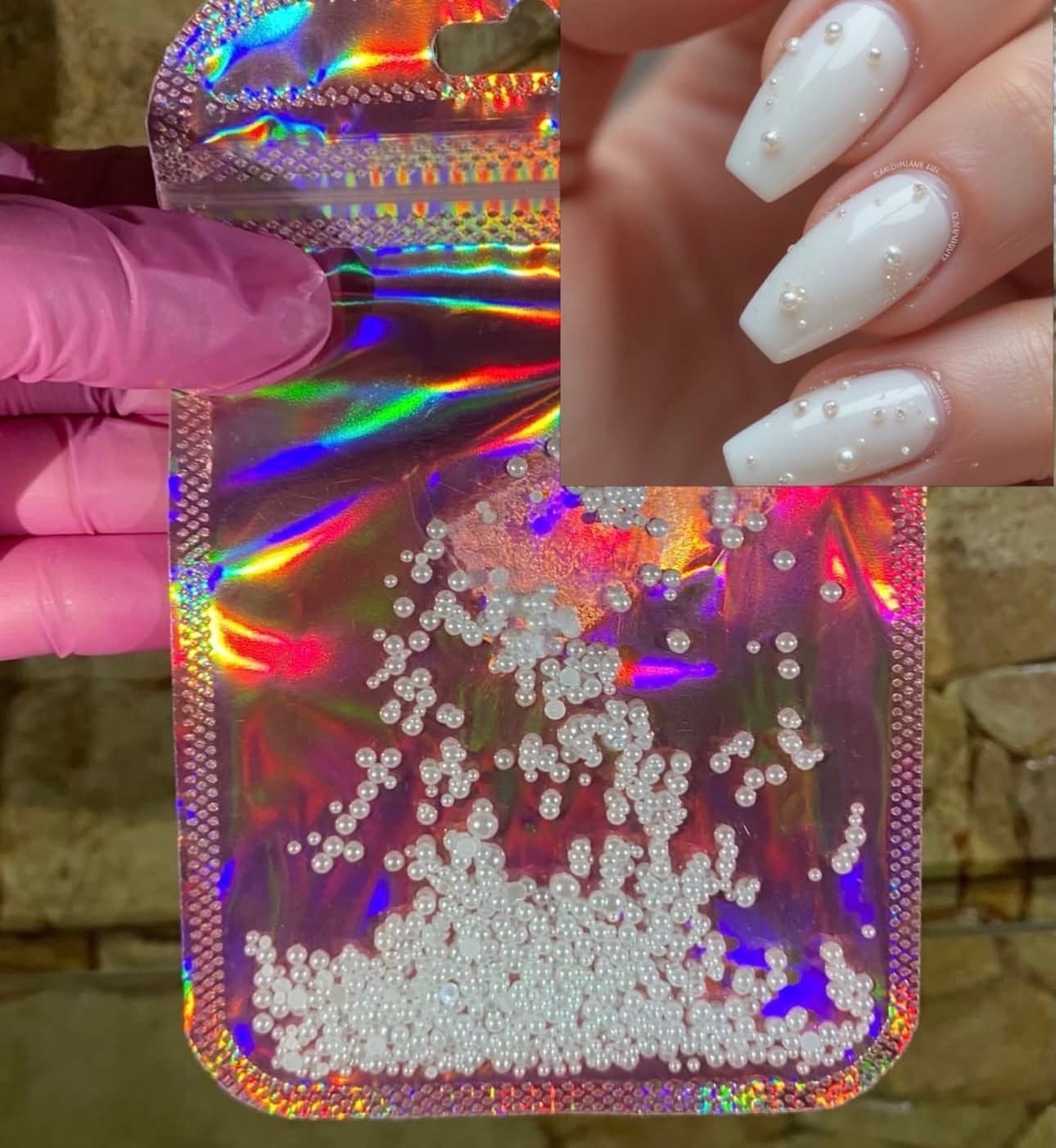 Perles Blanches Multi-Tailles pour Nail Art – Effet Élégant & Chic