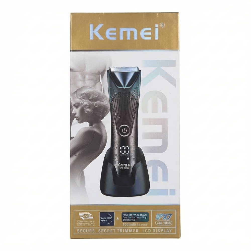 ماكينة حلاقة وتنعيم الجسم والشعر كيمي Kemei KM-1848 - مقاومة للماء IPX7 مع شاشة LCD وقاعدة شحن