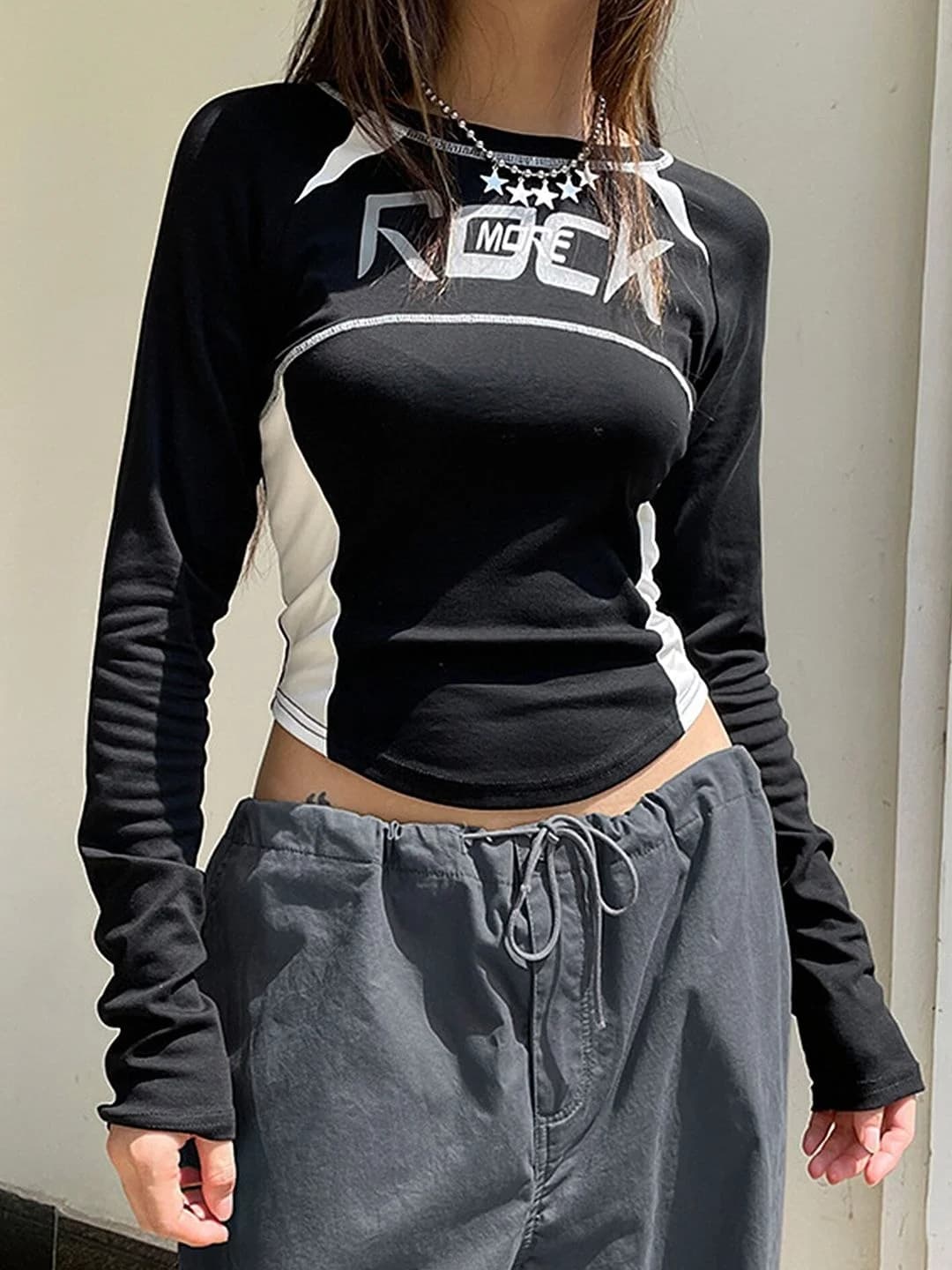 Crop top long sleeve rock black