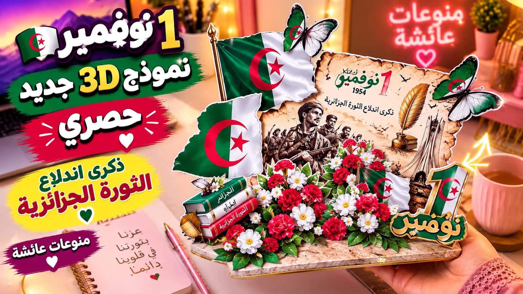 نموذج 1 نوفمبر 3D جديد وحصري 🇩🇿✨ | ذكرى اندلاع الثورة الجزائرية | منوعات عائشة